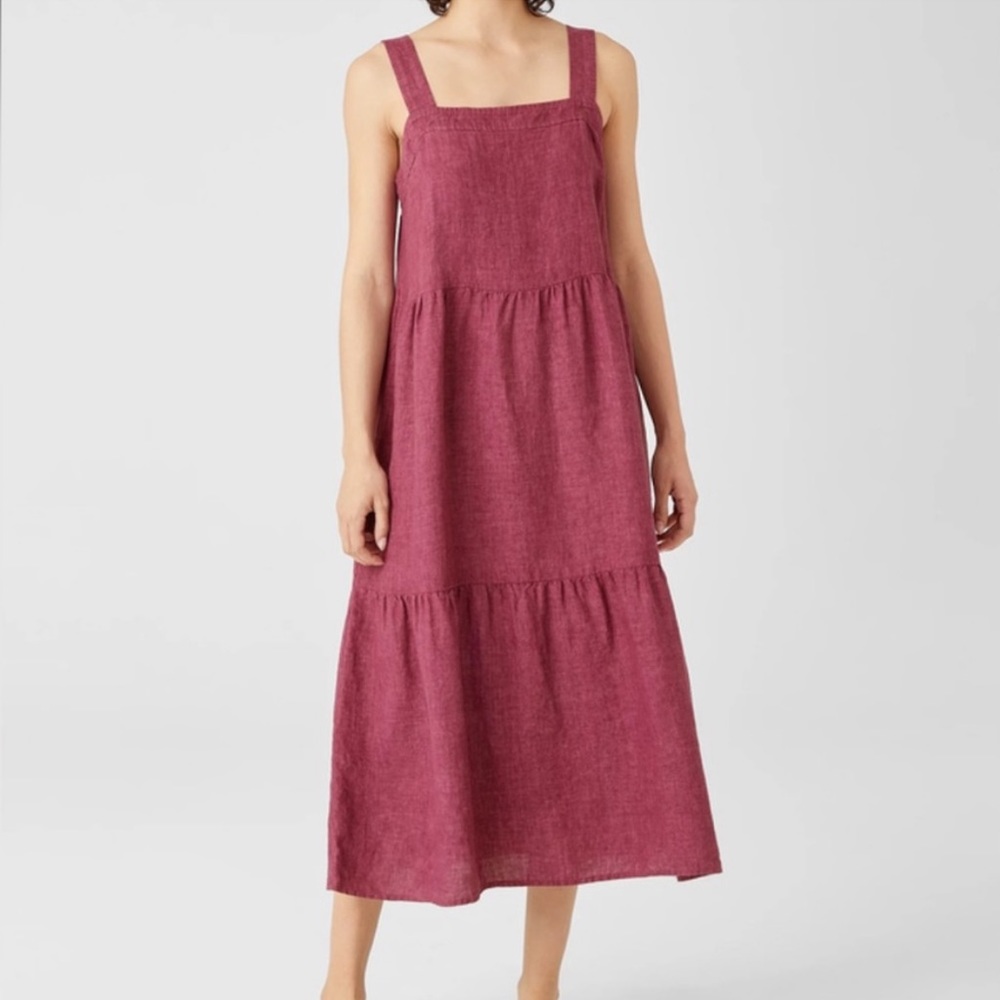 Eileen Fisher Sleeveless Tiered Midi Dress in Dusty Rose